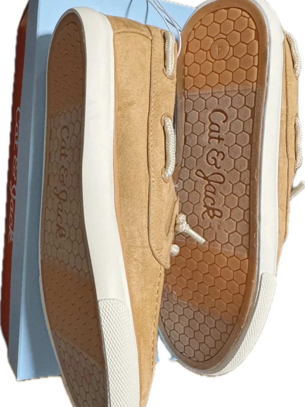Boys Tan Suede Boat Shoes with White Laces